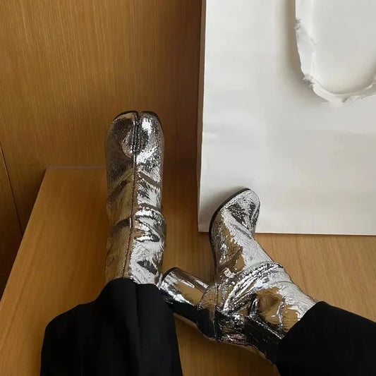 Broken Mirror Silver Tabi Boots