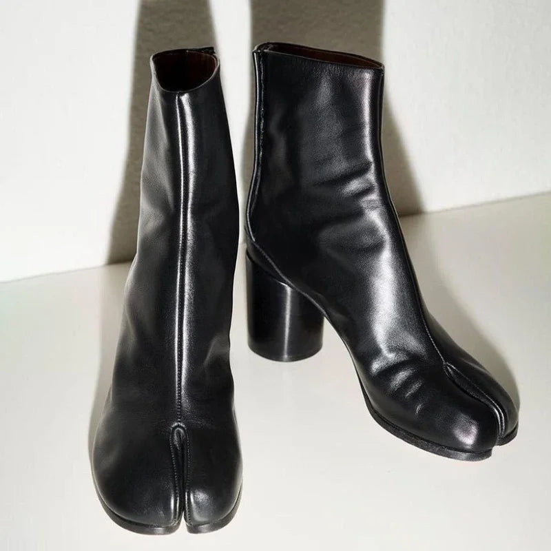 Luxurious Designer Leather Tabi Split-toe Boots