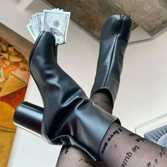 Luxurious Designer Leather Tabi Split-toe Boots